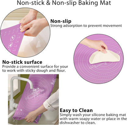 Silicone Baking Mat 28" x 20" Extra Thickness Dough Rolling Mat with Measurements and Edge Heightening, Non-stick Food Grade Silicone Pastry Mat for Pastry, Bread, Cookies, Pizza, Fondant, Pasta-Black