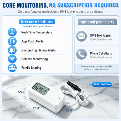 DAYTECH WiFi Freezer Thermometer Alarm, No Hub Required, App Alerts, 1 Pack