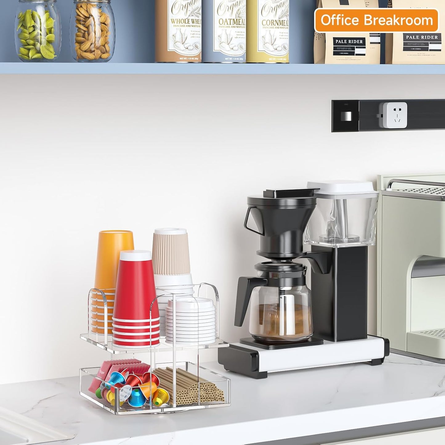 Beego Rotatable 4-Compartment Acrylic Cup Dispenser - Coffee Station Cup and Lid Carousel Countertop Plastic Cup Holder for Restaurant Breakroom Coffee Bar