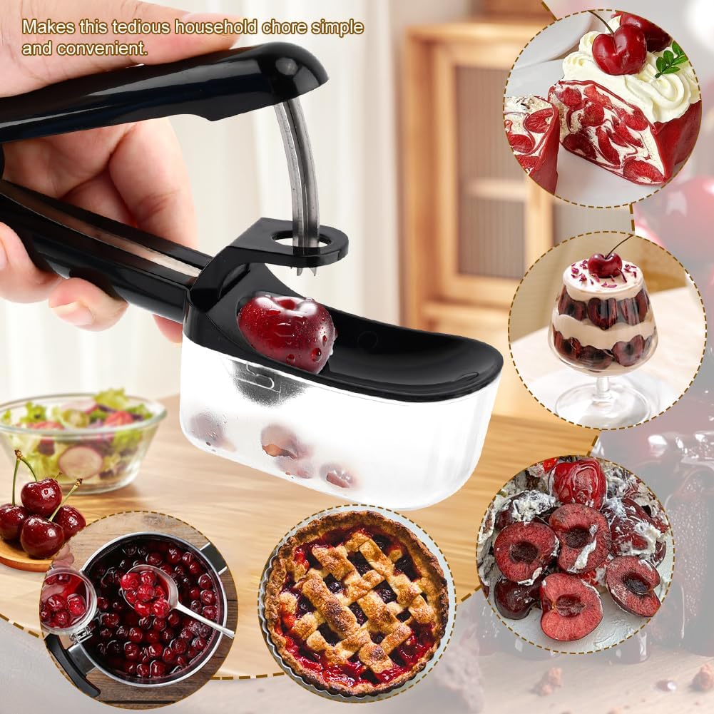 Cherry Pitter, Cherry & Olive Corer with Core‑Catcher & Stainless Spatula