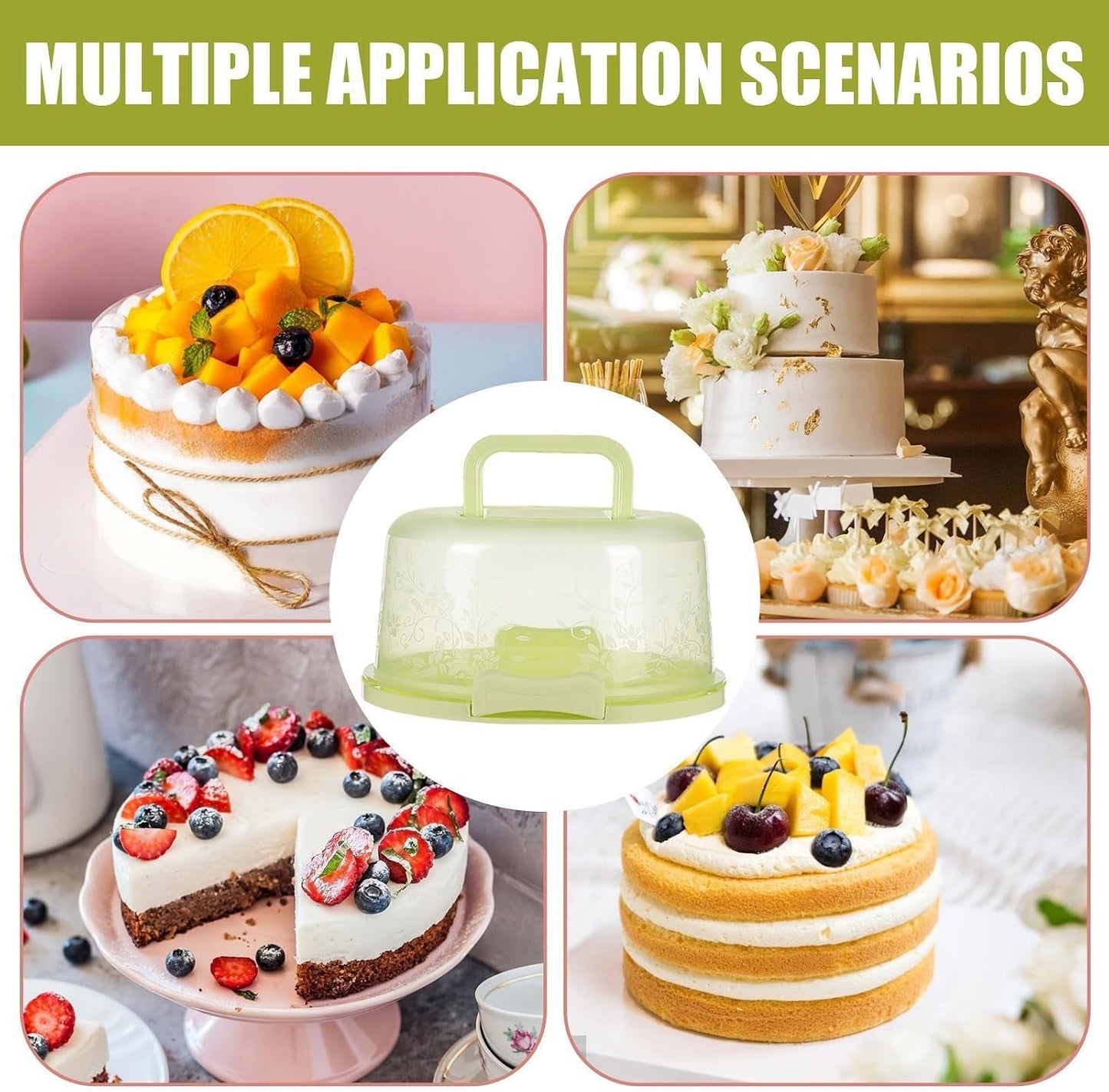 Cake Carrier With Handle Portable Round Cake Box Airtight Cupcake Storage Container With Lid