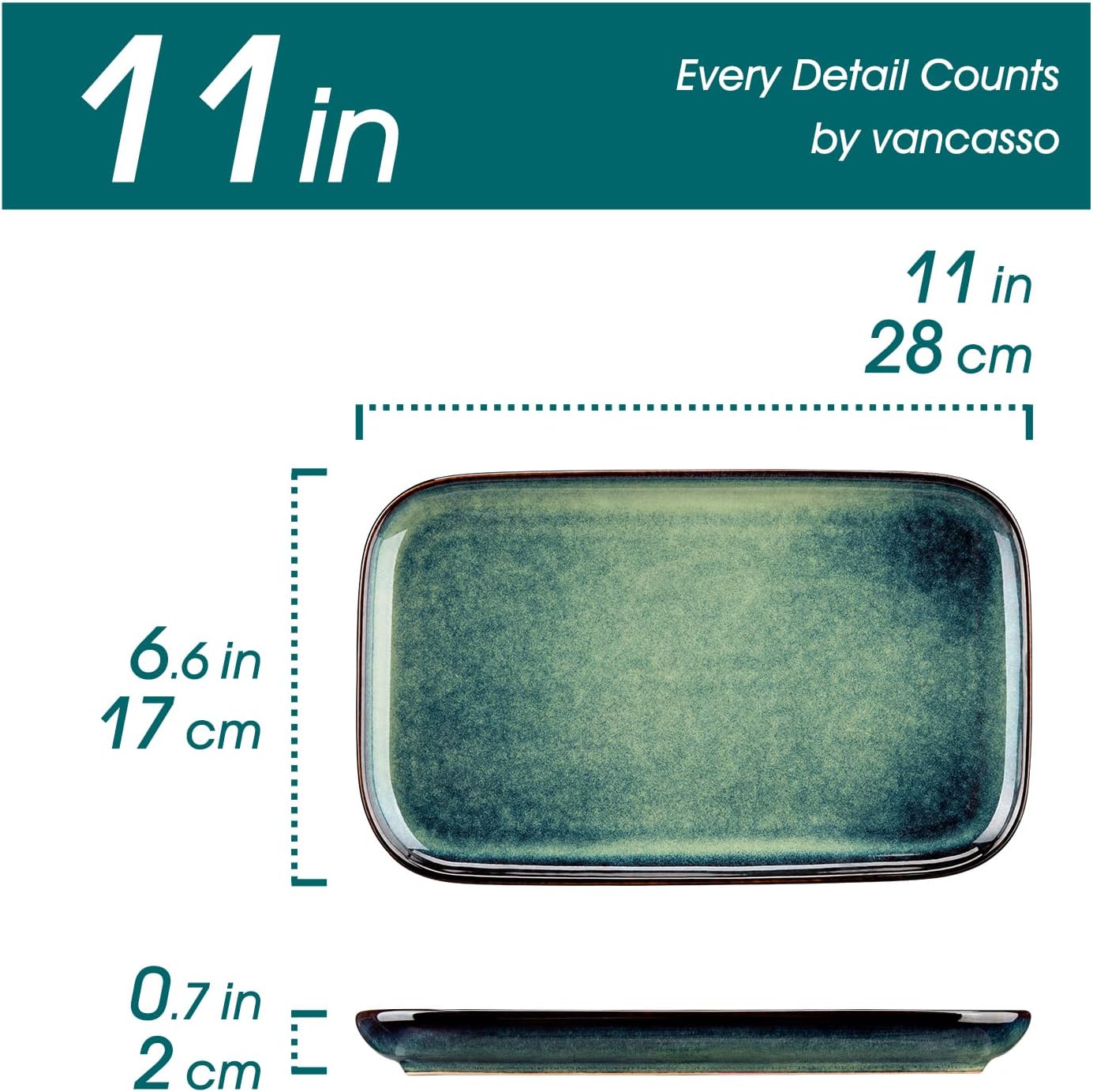 vancasso Stern Serving Platters Set of 3, 15/13/ 11 Inches Rectangular Serving Plates, Blue Serving Trays for Entertaining, Party