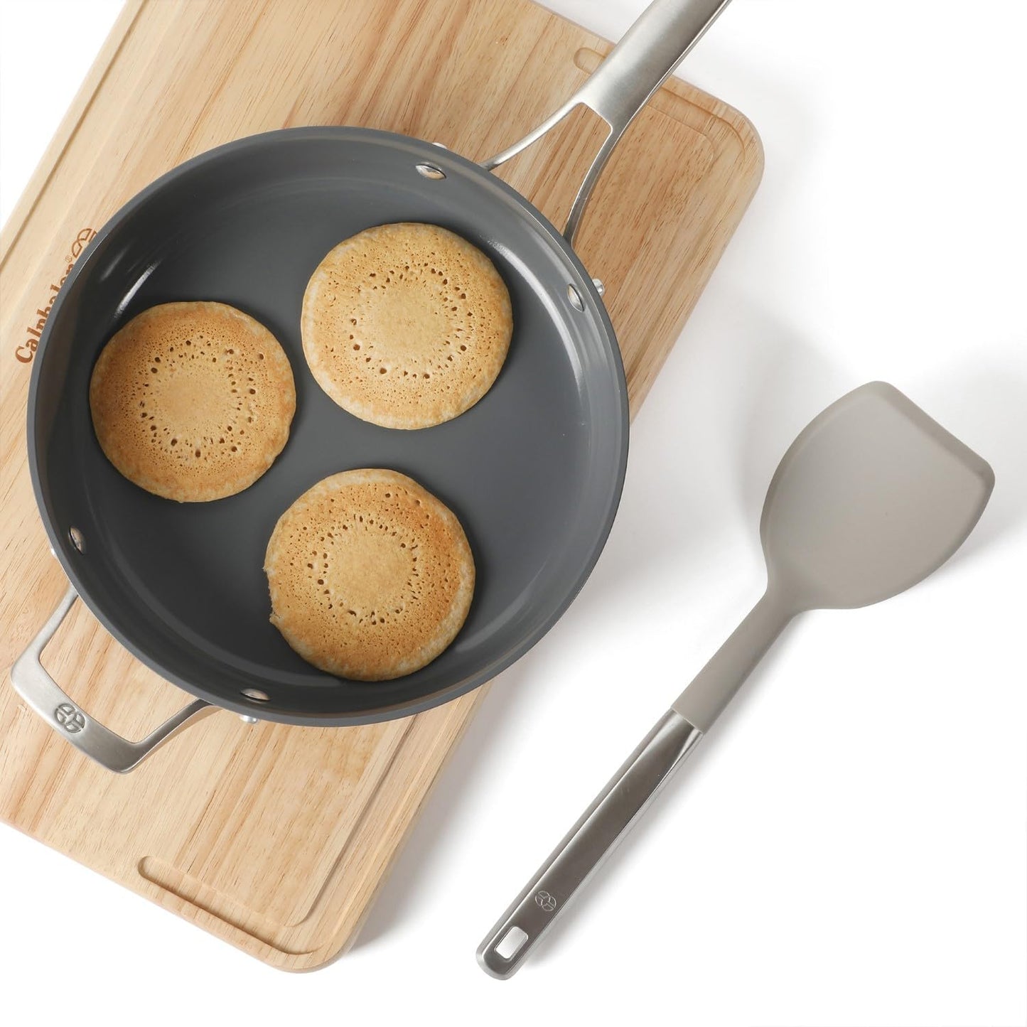 Calphalon Slotted Turner, Kitchen Flipping Spatula, Slotted Spatula, Stainless Steel Turner with Silicone Heat Resistance Handle, Nonstick-Safe Spatula for Draining and Flipping (Navy)