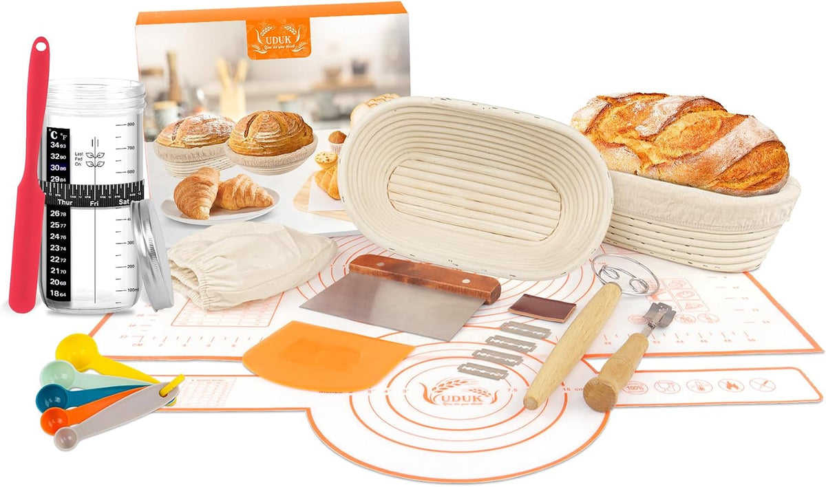 Sourdough Baking Kit, 2 Oval Banneton Proofing Basket Set