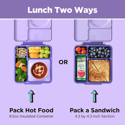 OmieBox Bento Box for Kids - Insulated Bento Lunch Box with Leak Proof Vacuum Insulated Food Jar - 3 Compartments, Two Temperature Zones (Blue Sky)