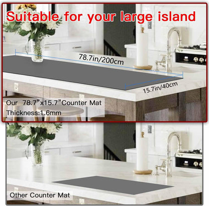 Silicone Mats for Kitchen Counter, 47.3"x23.6"x0.08" Largest Heat Resistant Mat Kitchen Island Waterproof 2MM Thick Countertop Protector Mat Nons-slip Extra Large Counter Mat (Black)