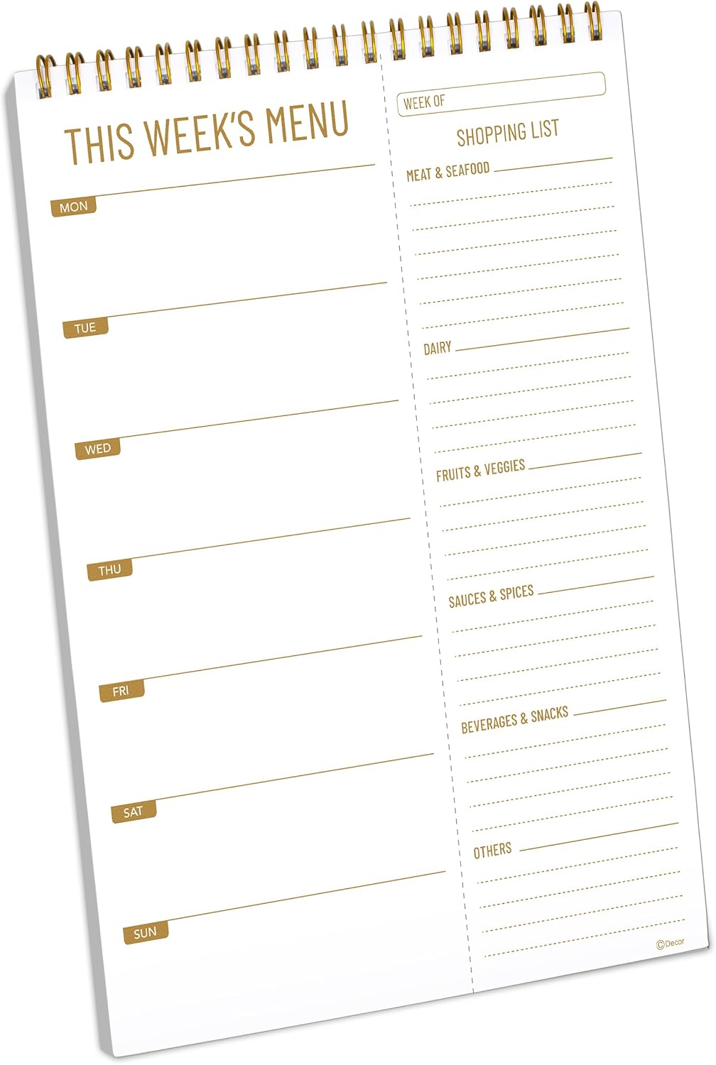Decorably 52 Sheets Minimalist Undated Magnetic Weekly Meal Planner and Grocery List with 4 Strong Magnets, 7x10in Spring-Bound Refrigerator Mountable, Easy Tear-Off Design