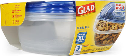 Glad GladWare Tall Entree Food Storage Containers with Lids, Large Square BPA Free Plastic for Meal Prep and Lunches, Lock Tight Seal, Microwave and Dishwasher Safe, 42 Oz, 3 Count