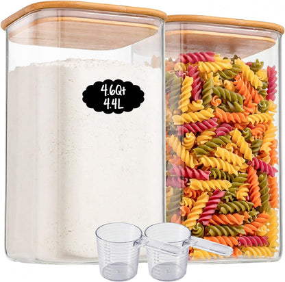 2-Pack 3.4Qt Large Glass Flour Sugar Storage Containers with Lids | Wide Mouth Design, With Measuring Cups, Minimalist Kitchen Organizer,Scandinavian Style Storage,Nordic Style Storage