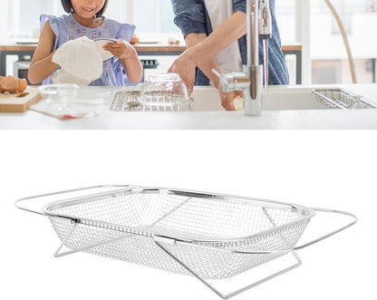 Over The Sink Colander, Stainless Steel Expandable Baskets with Handles Rectangle Kitchen Fine Mesh Strainer Basket for Strain Drain Rinse Fruits Vegetables (Gold)