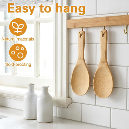 2PCS Natural Bamboo Rice Paddle Spoon, 8 Inch Wooden Spoons