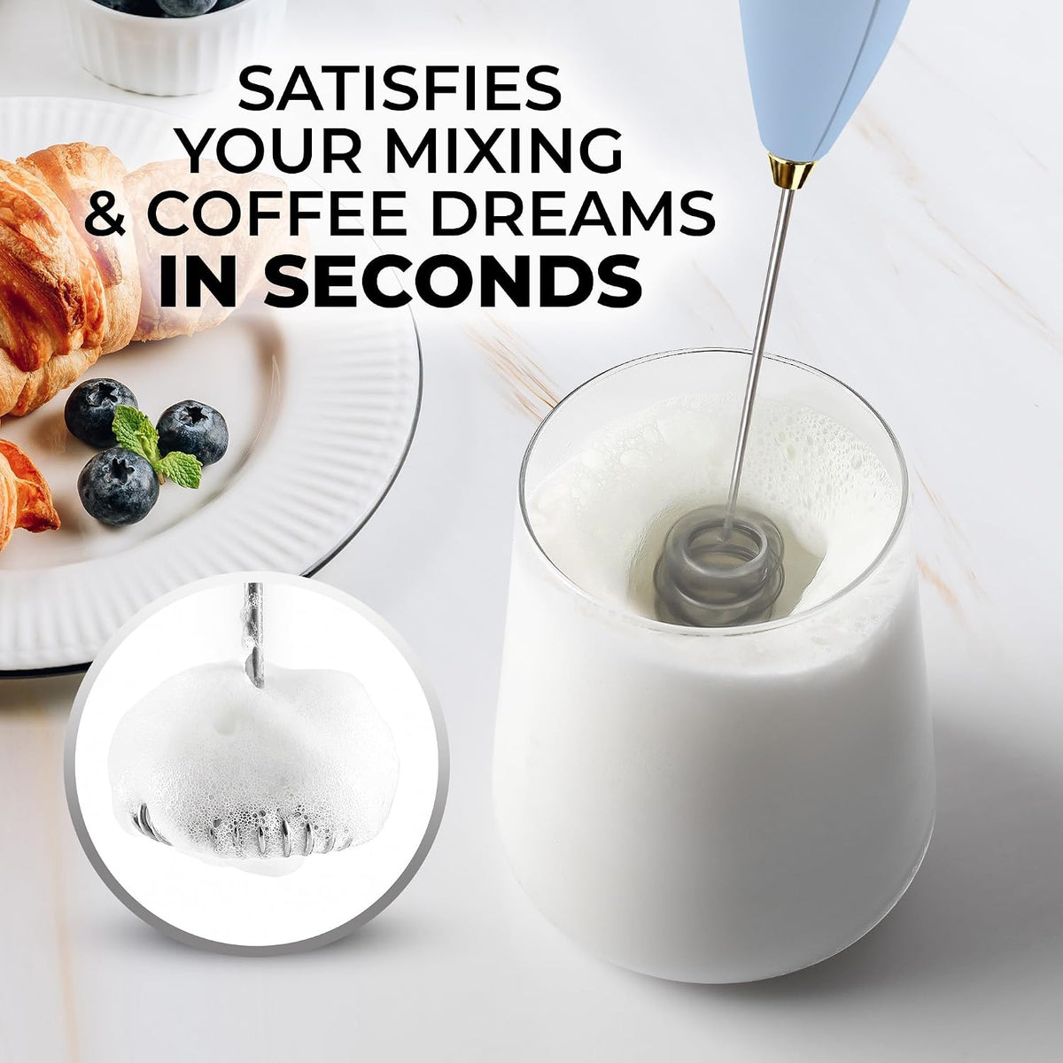 Zulay Kitchen Rechargeable Milk Frother Handheld - Frother Wand, Drink Mixer, Electric Whisk Frother, for Cappuccinos, Matcha & Protein Powder - Dynamic 3 Whisk, 3 Speed 500mAh Black - Colors B