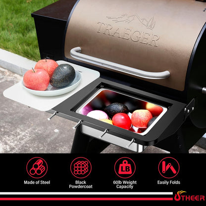 Upgraded Grill Table for Weber Kettle 22"/18"/26", Master Touch 22", Smokey Mountain, Recteq Pellet Grill RT-B380, Prep Station with Cutting Board, Basin, 4 Hooks, Shelf for Weber Kettle Accessories