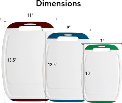 Neoflam Microban Protection Cutting Board 3 Piece Set, Stain & Odor/BPA Free, Reversable Board, Upgraded Larger Juice Groove, Non-Slip EZ Grip Handle, Dishwasher Safe, Pastel