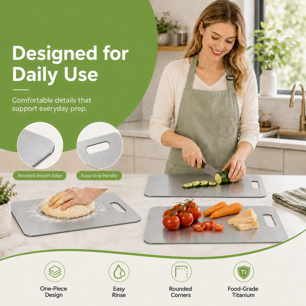 Titanium Cutting Board Set of 3, 100% Double-Sided Titanium Cutting Boards for Kitchen, Dishwasher Safe Non-Toxic Chopping Boards for Meat, Vegetables, Fruits, Raw and Cooked Food Prep (M+L+XL）