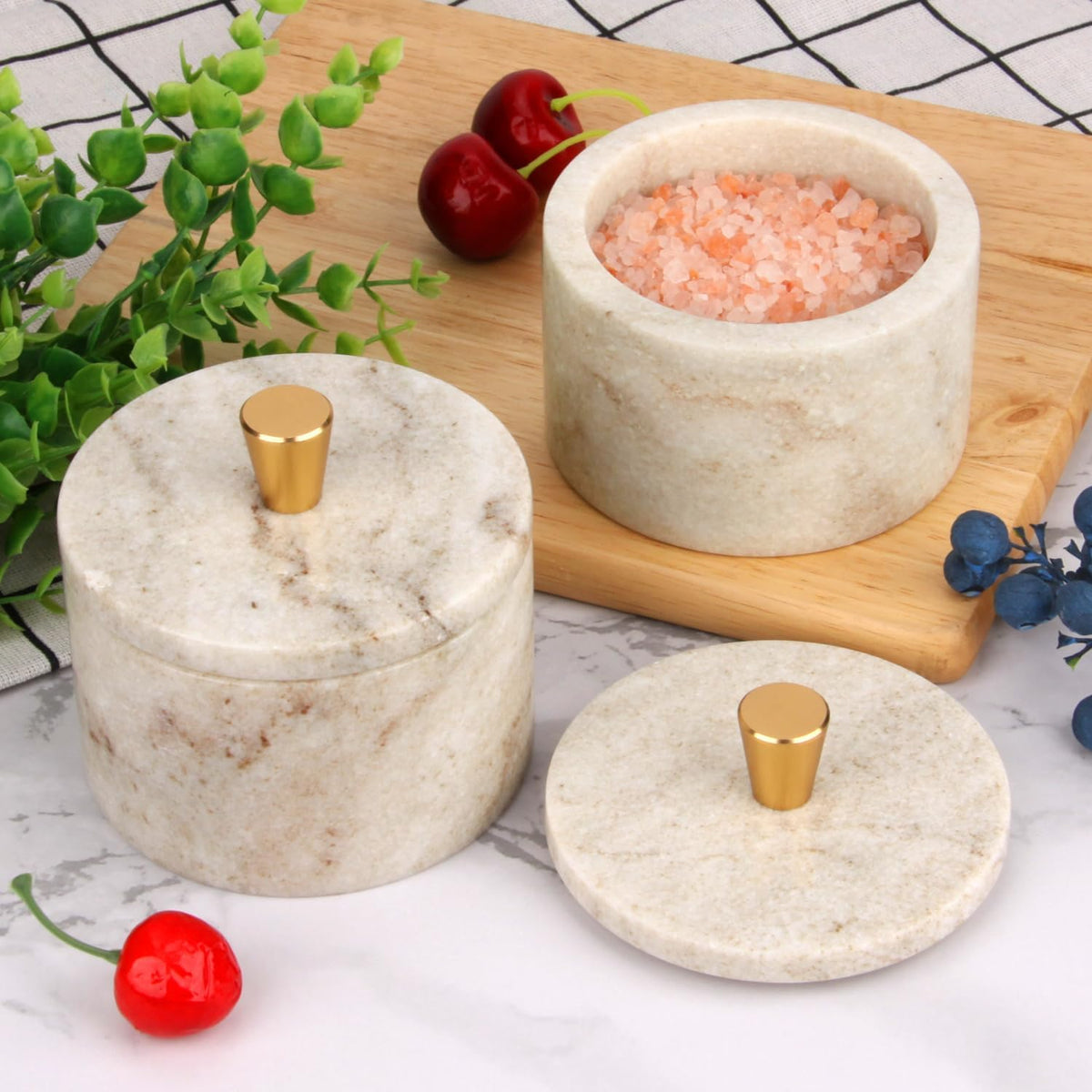 Marble Salt Cellar with Lid, Viva Jade, 4 inch