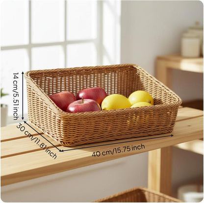 Slanted Opening Display Basket Easy to Clean Angled Woven Basket Wicker Storage Bin for Supermarket, Kitchen Countertop, Brown H 50-30-8-14