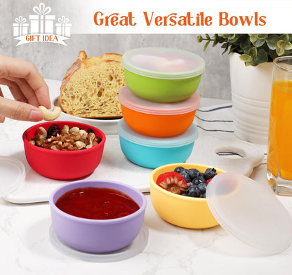 Webake 3" Silicone Pinch Bowls for Cooking Prep, 2oz Small Dipping Bowls Sauce Condiment Containers with Lids, BPA Free Set of 8