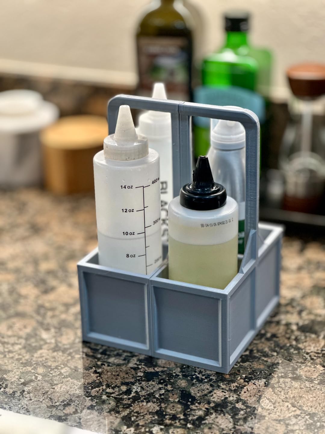 Sauce Caddy for Blackstone - 4 in 1 Oil & Water Bottle Holder, with Spice Jars, Portable Condiment & BBQ Organizer for Outdoor Grilling, Camping, Patio Kitchen, Durable ABS (Orange)