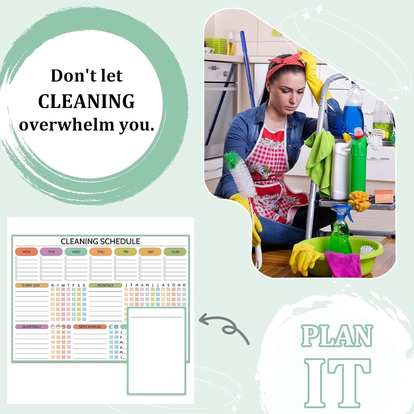 Naozinebi 2 Pcs Magnet Cleaning Planner Magnetic Cleaning Schedule and Checklist Daily Weekly Monthly Quarterly Semi-Annual Annually Chore Chart for Adults Dry Erase to Do List White Board for Fridge