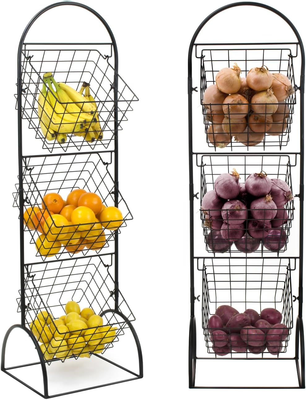 Sorbus 3-Tier Wire Market Basket Storage for Fruit, Vegetables, Toiletries, Household Items, Stylish Tiered Serving Stand for Kitchen, Bathroom Organization