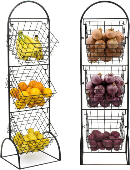 Sorbus 3-Tier Wire Market Basket Storage for Fruit, Vegetables, Toiletries, Household Items, Stylish Tiered Serving Stand for Kitchen, Bathroom Organization