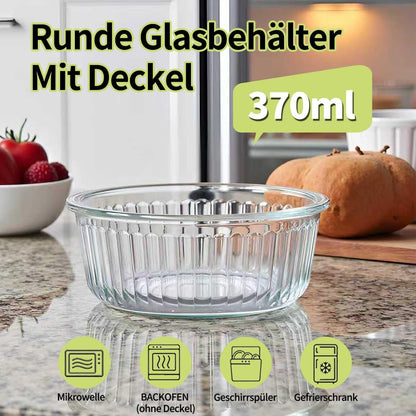 Small Round Glass Food Storage Containers with Lids, 1.5 Cup Round Food Containers set BPA-Free, 12oz Glass Lunch Bowls for Soup Leftover, Microwave, Dishwasher and Freezer Safe (4pack)