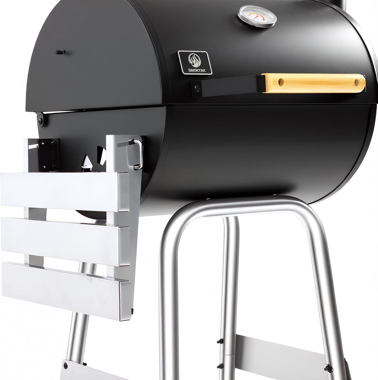 Barrel Charcoal Grill, Outdoor BBQ Smoker, 737 Sq. In. Cooking Area, Adjustable Charcoal Pan, Warming Rack, Front & Side Table, Storage Shelf, Enameled Steel Wire, Backyard, Patio (Large)