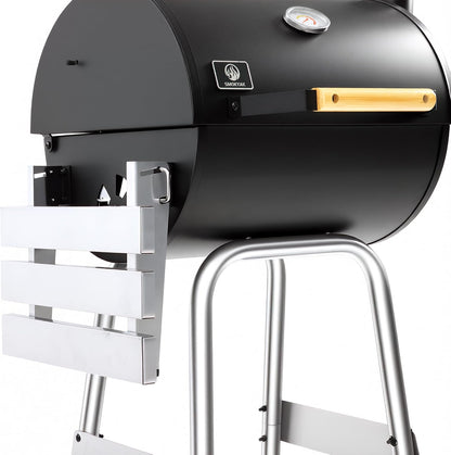 Barrel Charcoal Grill, Outdoor BBQ Smoker, 737 Sq. In. Cooking Area, Adjustable Charcoal Pan, Warming Rack, Front & Side Table, Storage Shelf, Enameled Steel Wire, Backyard, Patio (Large)