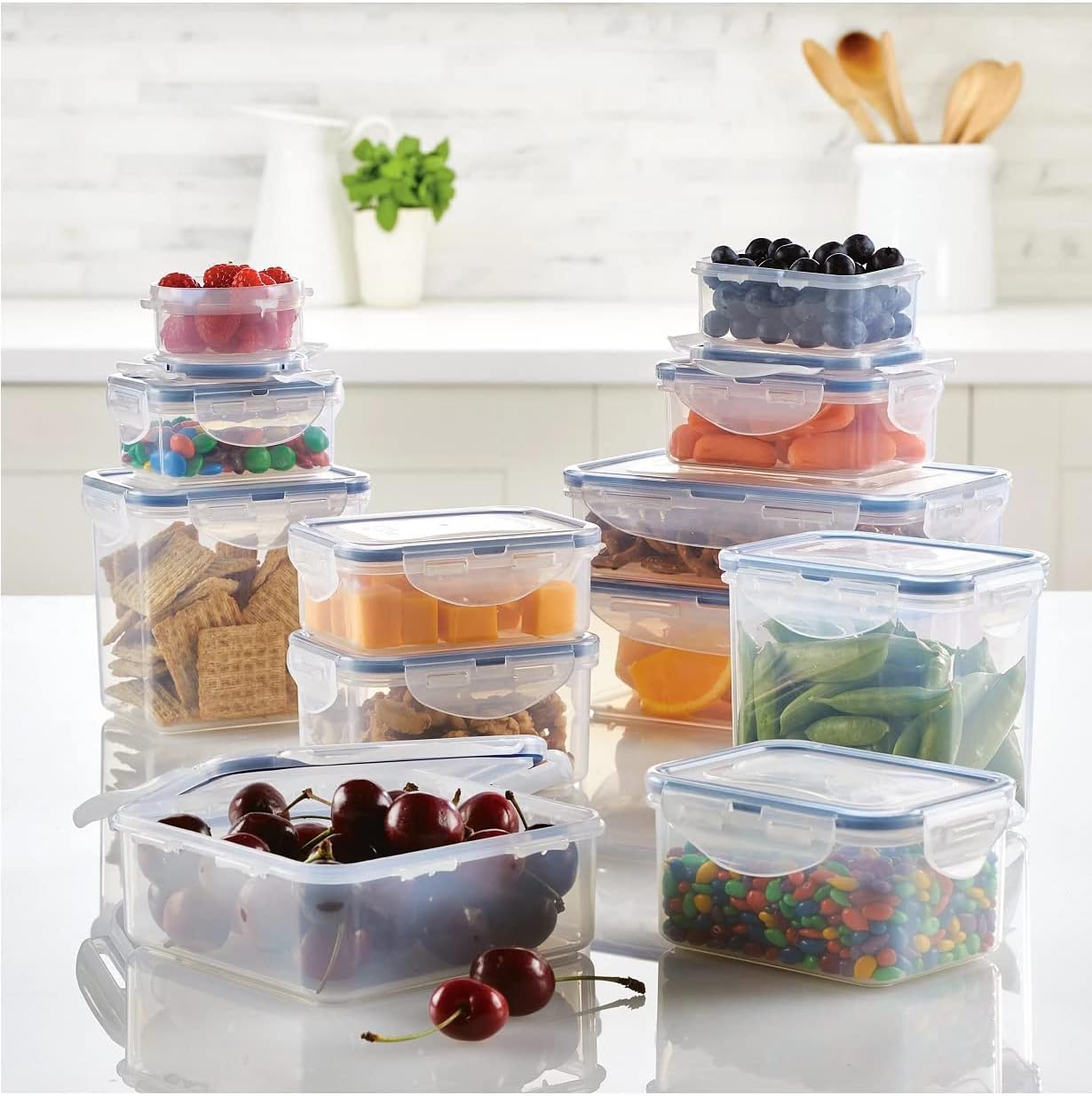 Lock & Lock HPL817S12 Easy Essentials Storage Set/Food Containers Airtight Bins/BPA-Free/Dishwasher Safe, 24 Piece - Clear