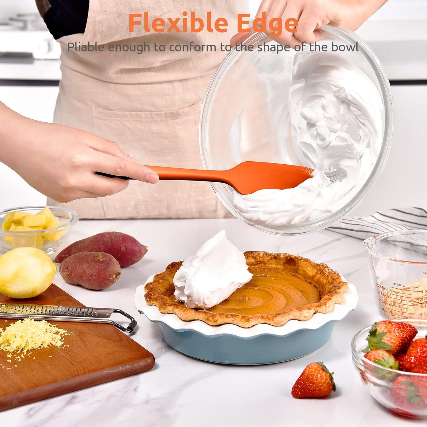 Heat Resistant Silicone Spatula Set: U-Taste 600ºF High Temp Seamless Food Grade Utensil, Flexible Rubber Silicon Kitchen Cooking Mixing Baking Scraper for Nonstick Cookware Set of 4 (Aqua Sky)