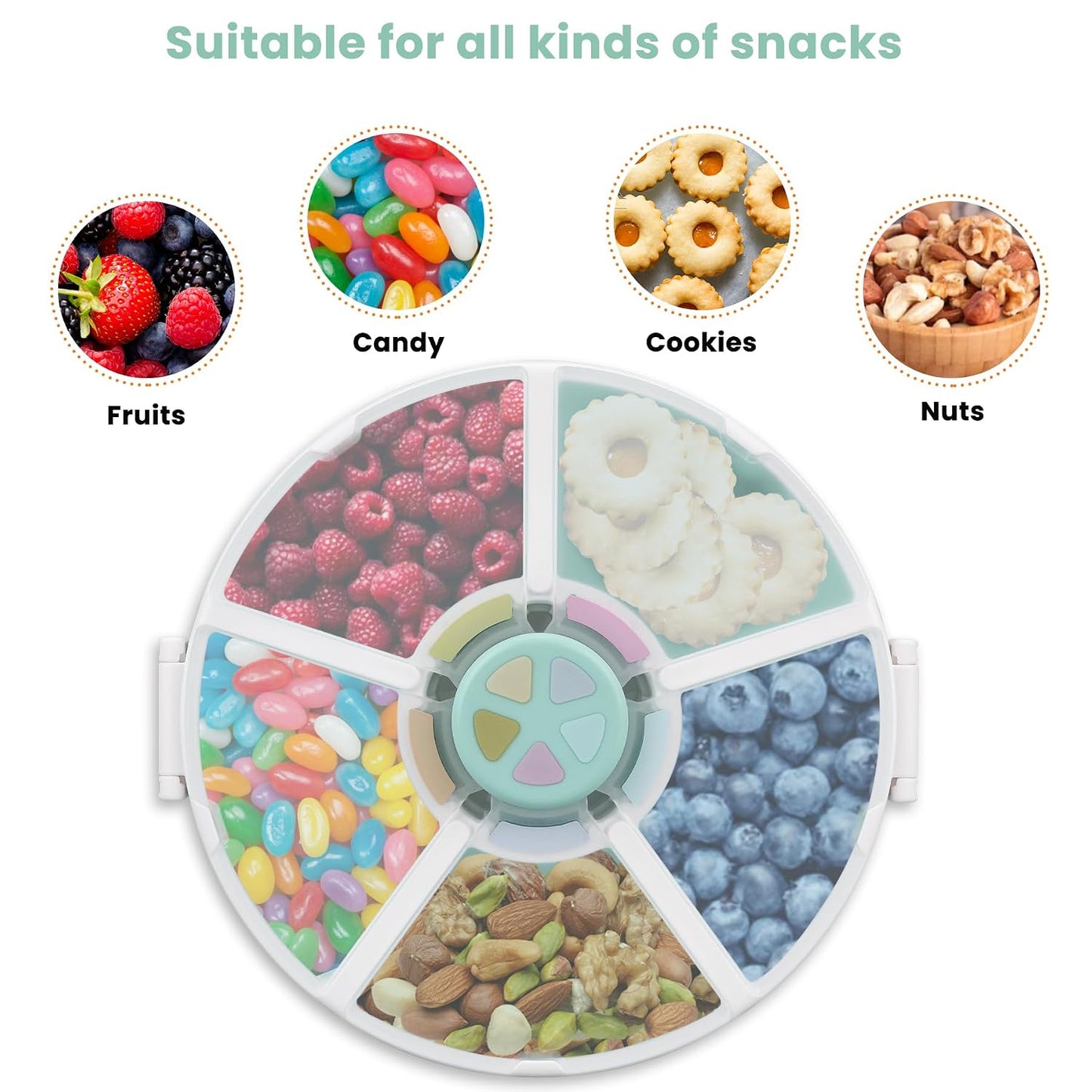 Pawtong Snack Rotator Container Reusable Snack Box with 5 Compartment Dispenser and Lid, Color Matching Opening Lid, BPA and PVC Free, for Home, School, Travel (1 Pack- Pink)