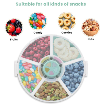 Pawtong Snack Rotator Container Reusable Snack Box with 5 Compartment Dispenser and Lid, Color Matching Opening Lid, BPA and PVC Free, for Home, School, Travel (1 Pack- Pink)