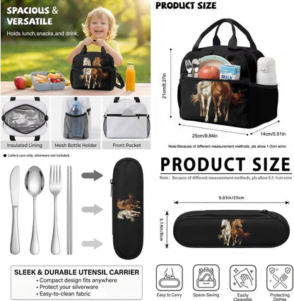 Highland Cow Backpack with Lunch Box Set for Kids Sunflower School Backpack for Girls Boys Back to School Bag Student Travel Backpacks Reusable Utensils Pen Case Water Bottle Bag 5PCS