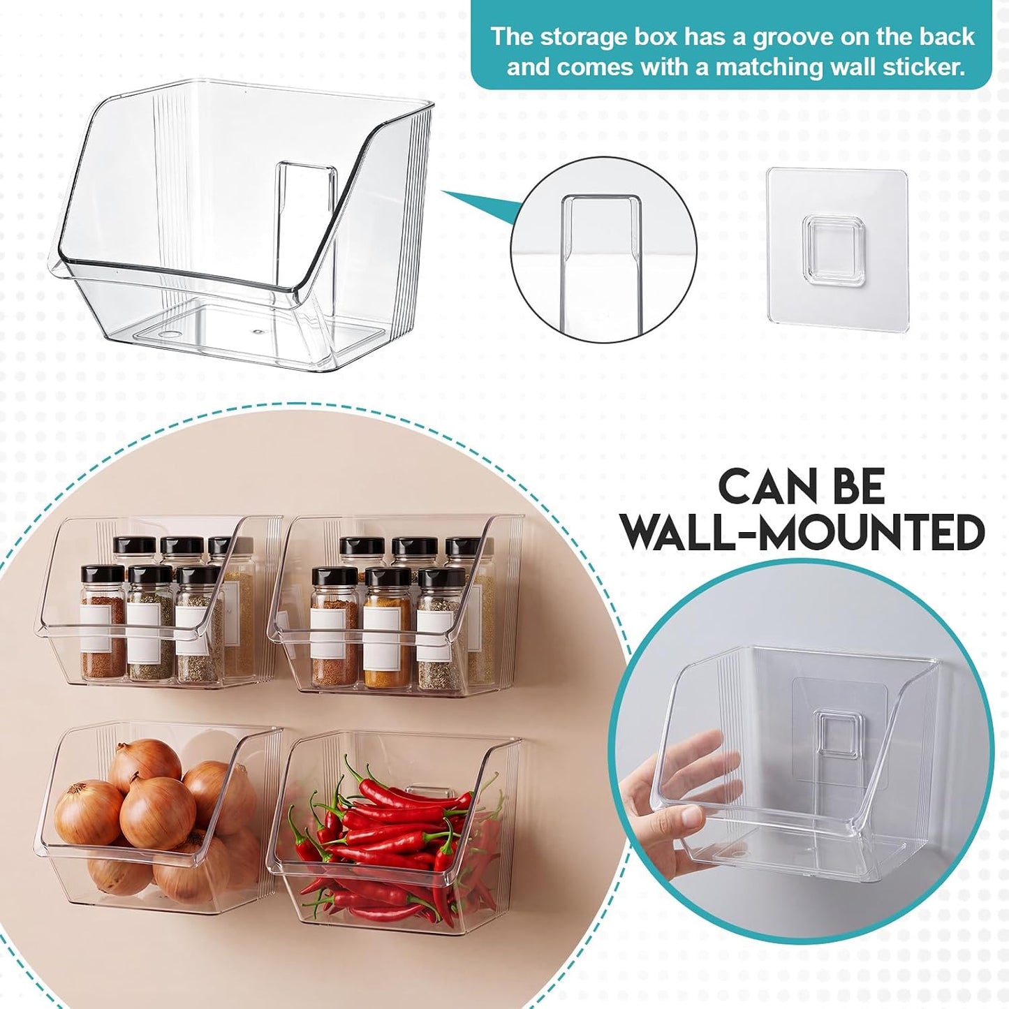 4 Pcs Clear Plastic Storage Bins Stackable Pantry Storage Organizer Kitchen Cabinet Organizers Ideal Containers for Tea Sugar Bag Coffee Pod Office Fridge Caddy
