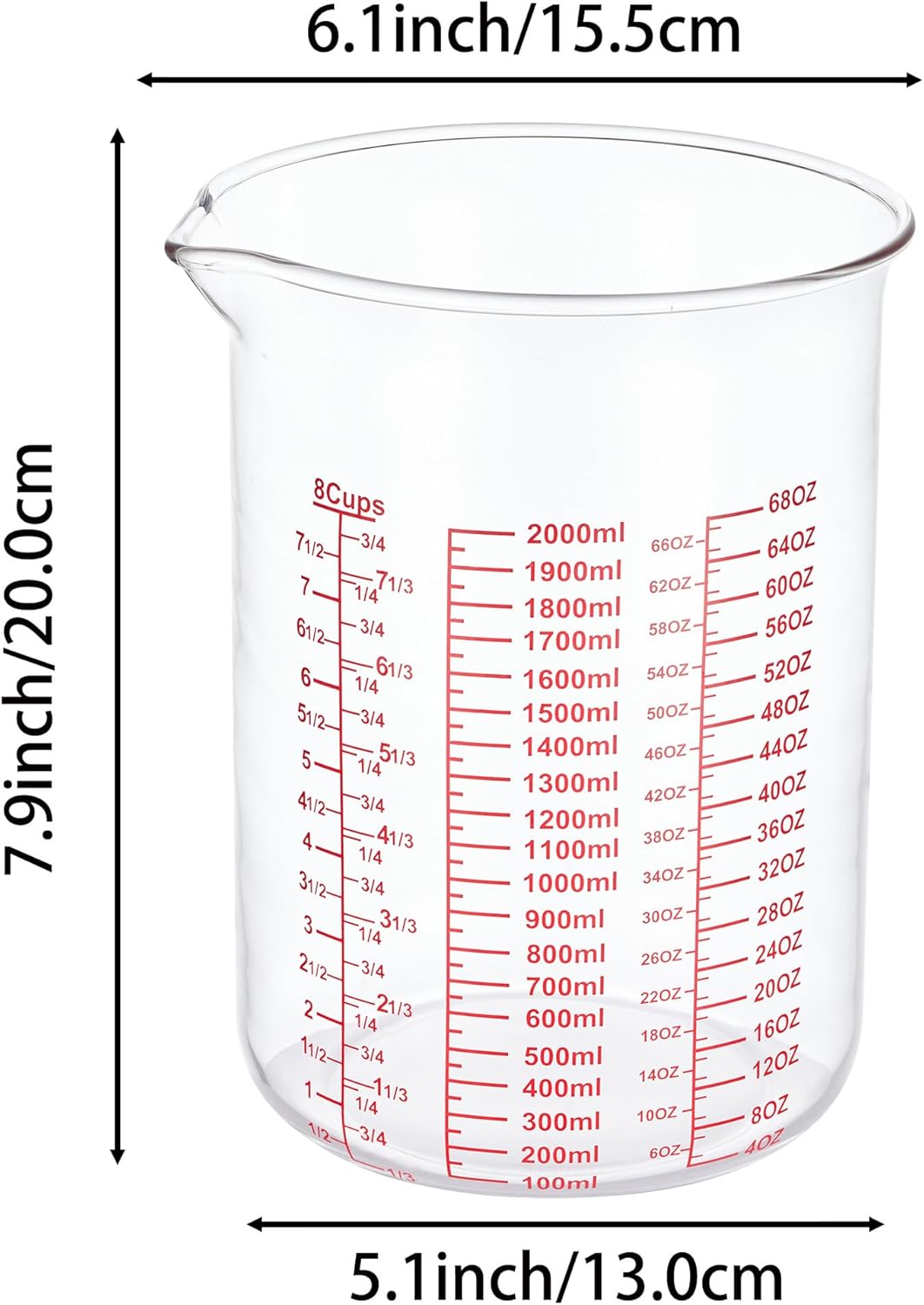 3 Piece Glass Measuring Cup Set, Includes 1/2-Cup, 1-Cup, and 2-Cup High Borosilicate Glasss Liquid Measuring Cups, Dishwasher, Freezer, Microwave, and Preheated Oven Safe, Essential Kitchen Tools
