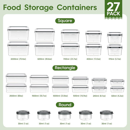 36-Piece Food Storage Containers with Lids(18 Container & 18 Lid), Plastic Food Containers for Pantry & Kitchen Storage and Organization, BPA-Free, Leak Proof, Reusable with Labels & Pen