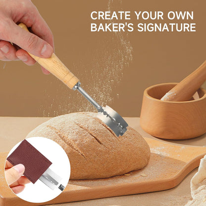 Hand Crafted Bread Lame Premium Sourdough Scoring Tool Bread Making Tools pieces Bread Knife(5 Blades) with Dough Scraper Bread Cutter