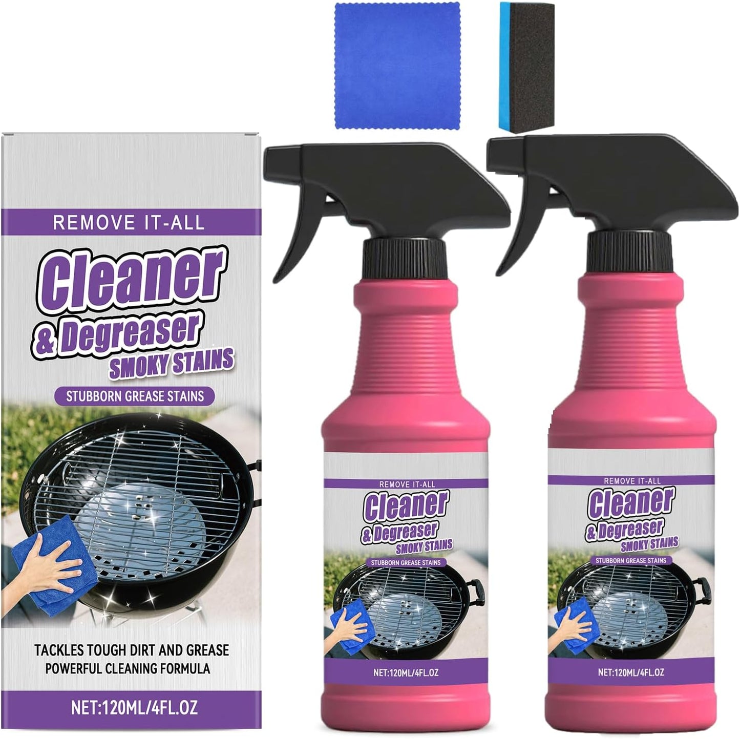 Fast-Acting Heavy Duty Grill Degreaser Spray – BBQ Grill Cleaner for Outdoor & Kitchen, Removes Stubborn Grease & Burnt-On Residue, Multi-Surface for Stainless Steel, Oven Racks & Griddles