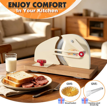 Manual Adjustable Bread Slicer Bread Cutter for Homemade Sourdough Slicer, Suction Cup Bottom, with Scale Line Plate and Food Clip and Plate(White)