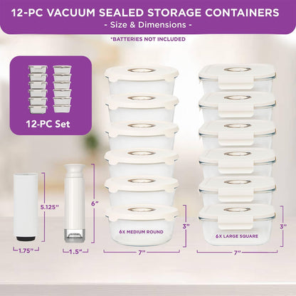 HOLDN’ STORAGE Vacuum Food Storage Containers, Set of 8 Glass Containers & Electronic Pump - Keep Food Fresh Longer, BPA-Free Glass, Leak-Proof, Ideal for Meal Prep, Marinating