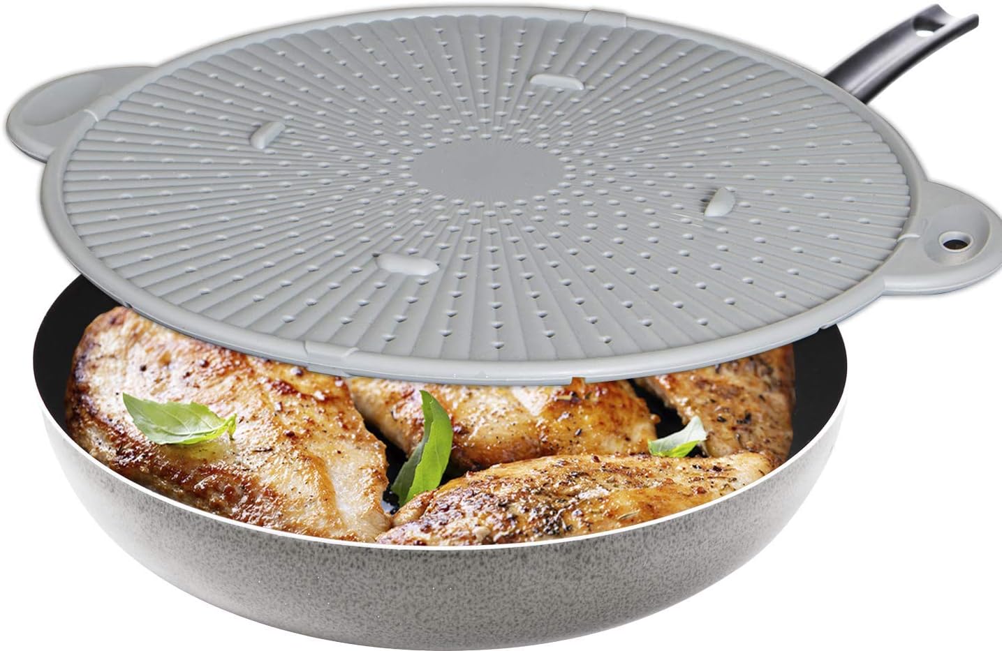 Silicone Splatter Screen, Multi-Use Kitchen Tool, Protect Stovetop and Counters, 3-in-1 Silicone Kitchen Trivet, Splatter Screen, and Colander Lid, Gray