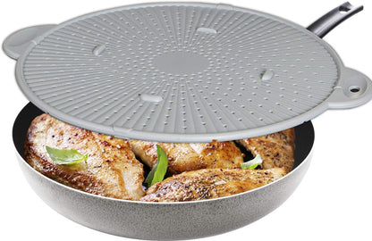 Silicone Splatter Screen, Multi-Use Kitchen Tool, Protect Stovetop and Counters, 3-in-1 Silicone Kitchen Trivet, Splatter Screen, and Colander Lid, Gray