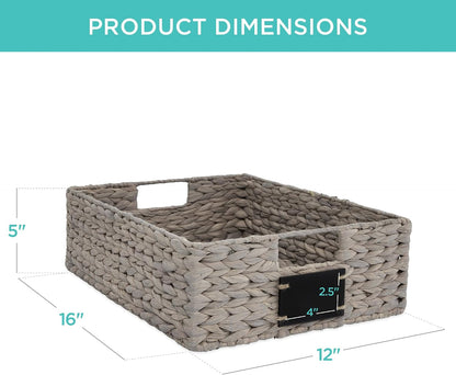 Best Choice Products Set of 4 9x12in Water Hyacinth Pantry Baskets, Woven Organizers w/Chalkboard Label, Chalk Marker - Natural