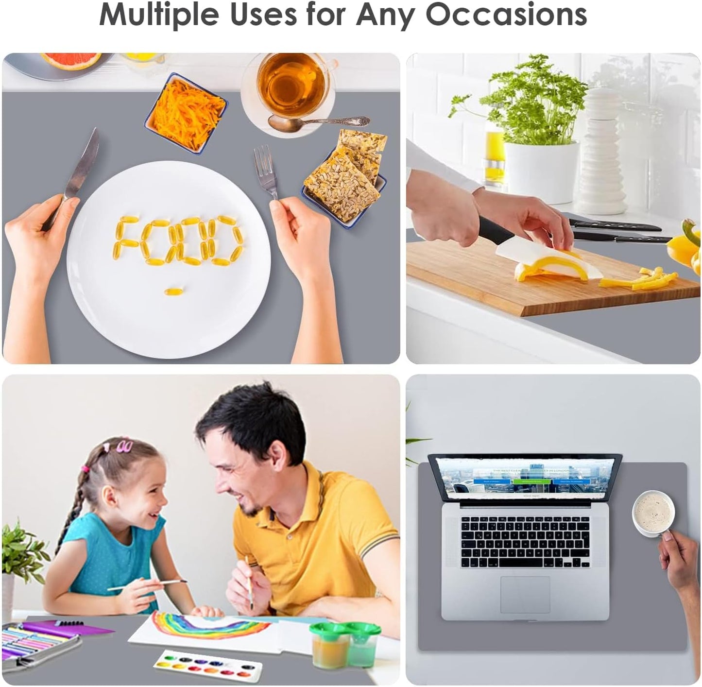 Extra Large Dark Green Countertop Mat - Silicone Table Kitchen Desk Mat - Non-Slip & Heat Resistant - Dinner Placemat Pastry Dough Rolling Mat - Colors B