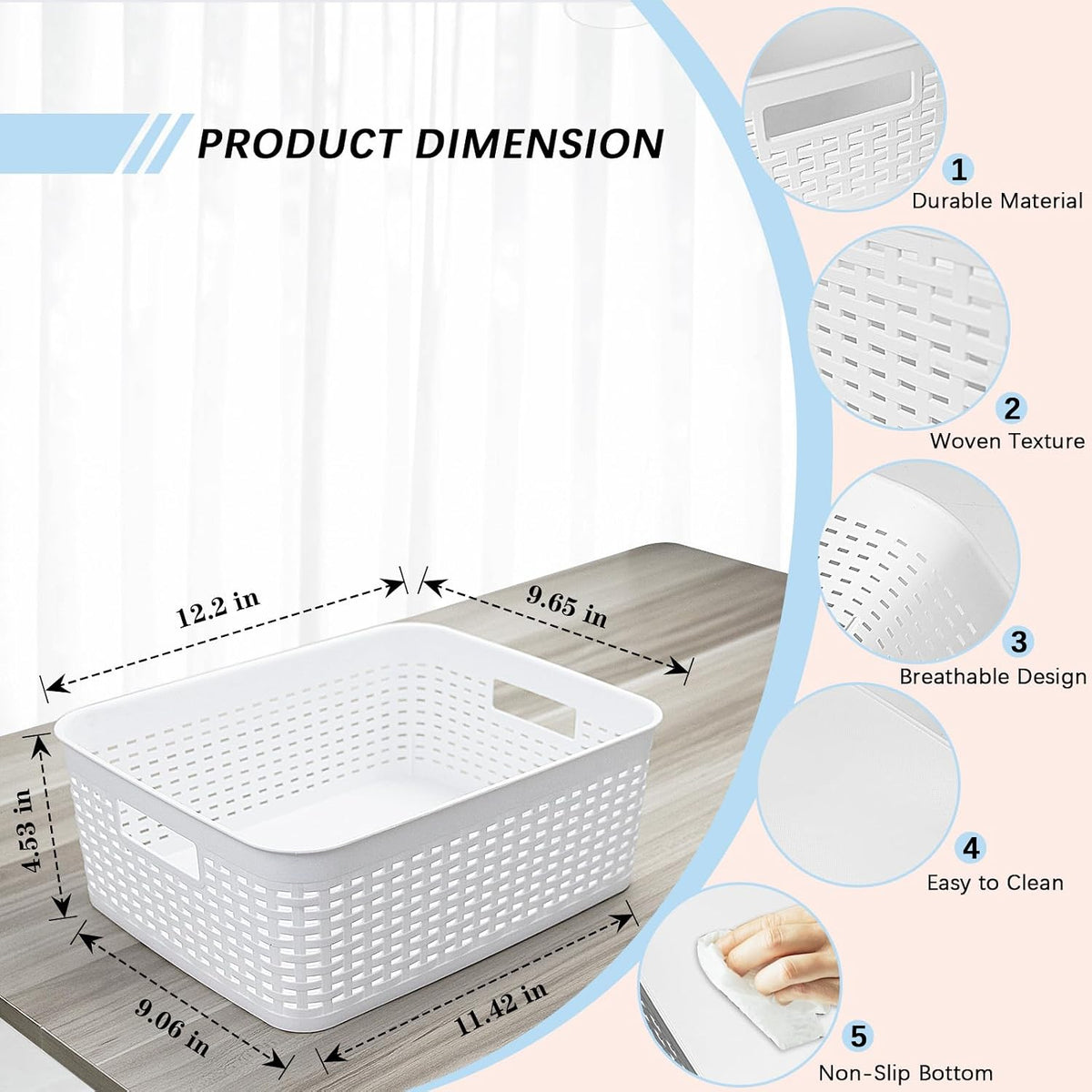 Soddeph Plastic Storage Baskets for Cabinets, Household Pantry Organization with Handle,Organizer Bins for Room,Bathrooms,Under-Sink,Kitchen (Black, L-3PACK)