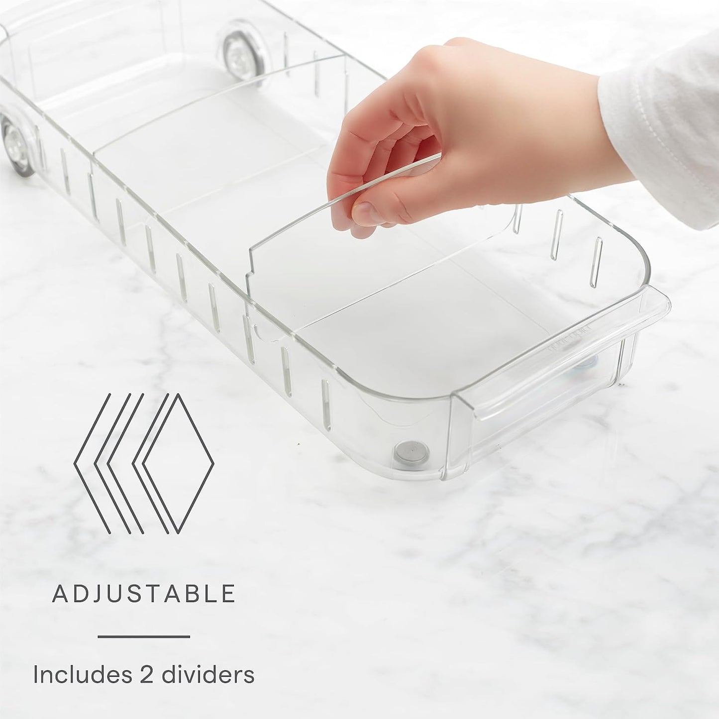YouCopia RollOut Fridge Caddy BPA-Free Clear Rolling Refrigerator Organizer Bin with Adjustable Dividers and Handles, 9" Wide