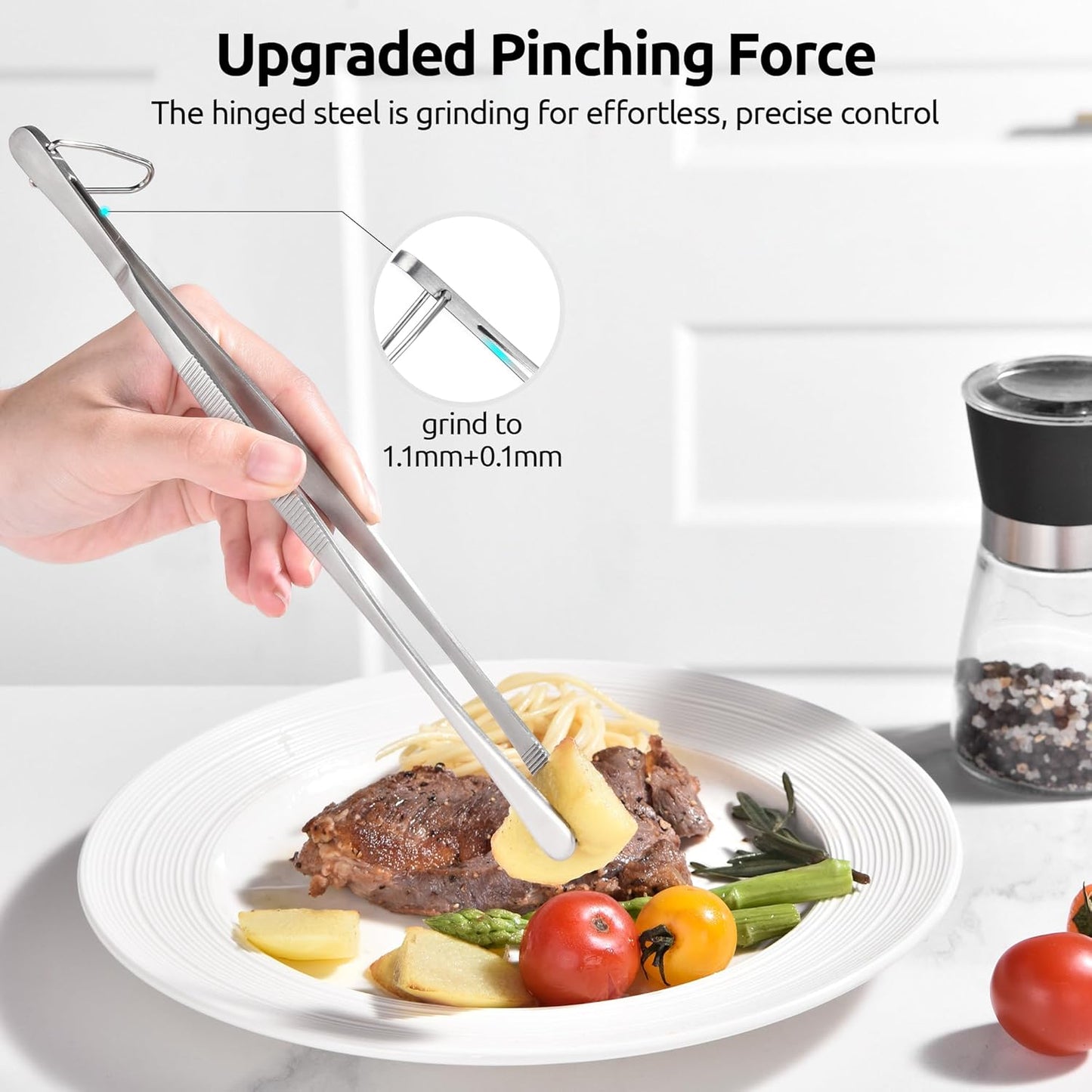 U-Taste 8"+10"+12" Kitchen Cooking Tweezer: 18/8 Stainless Steel Food-Grade Metal Food Tong, Flexible Pinching, Seamless-Welding and Sturdy for Serving Grilling Frying, Plating, Feeding (Pointed Tip)