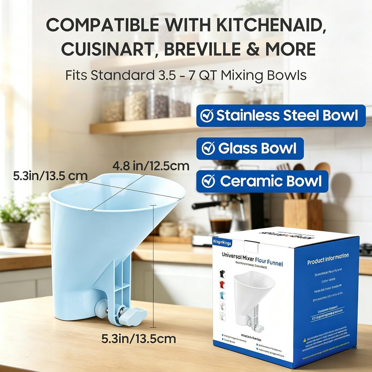 KingofKings Flour Funnel for Kitchen Aid Accessories and Attachments