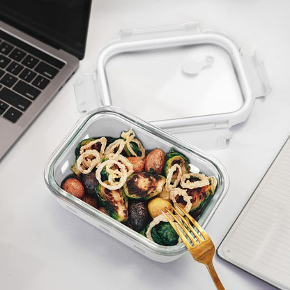 GENICOOK Glass Food Storage Containers With Glass Lids Bento Box Set Lunch Box Eco Friendly Meal Prep Containers Airtight – Plastic Free, Silicon Sleeve Bpa Free 4.4cup/ 5 * 1050ml